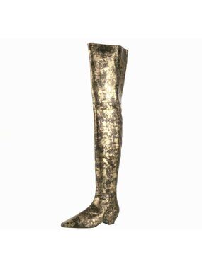 CHANEL Fall 2018 thigh high boots shoes gold 42 US 12
